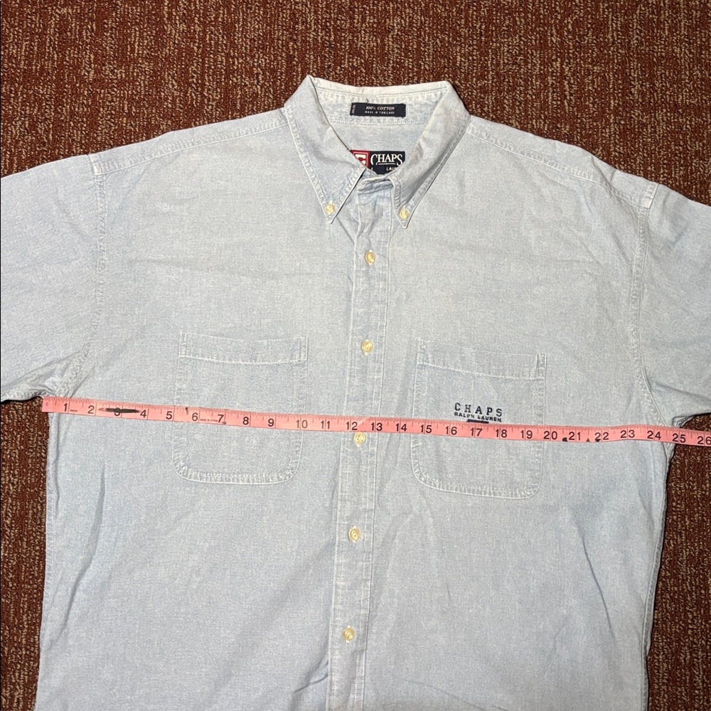 Vintage Chaps Ralph Lauren men’s short sleeve light wash denim Button-Down Shirt - Picture 6 of 12